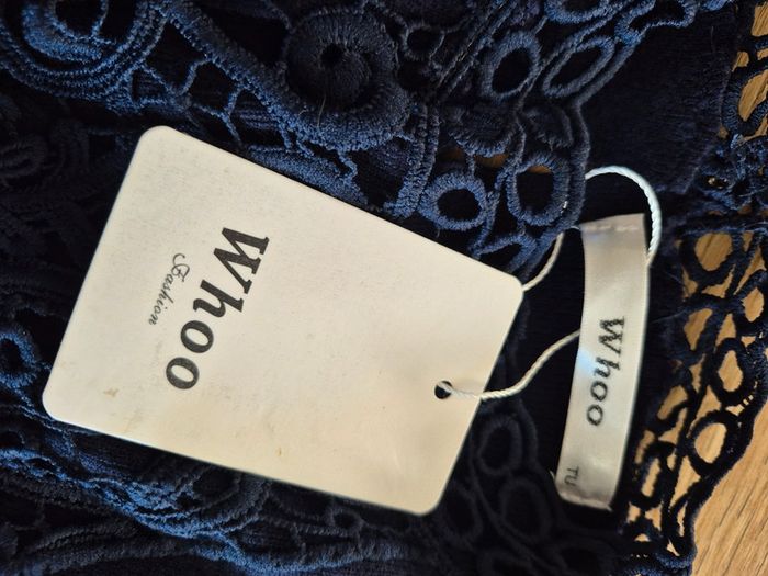 Robe Courte en Dentelle Manches Longues Bleu Marine Taille Unique - photo numéro 3