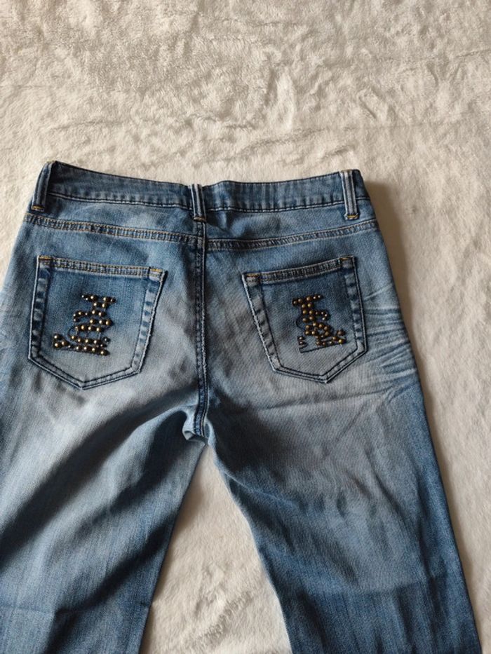 Jeans femme rétro vintage bleu ciel taille haute jambe large marque 3 suisse taille 38 - photo numéro 8