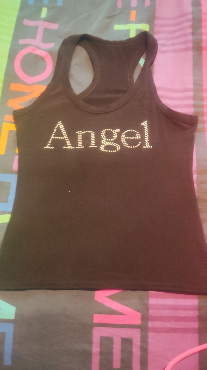 Debardeur noir angel a strass - photo numéro 2
