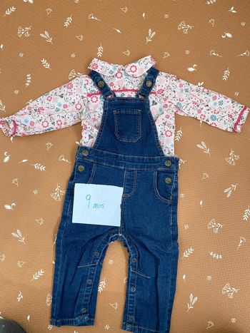Salopette jean + blouse 9 mois
