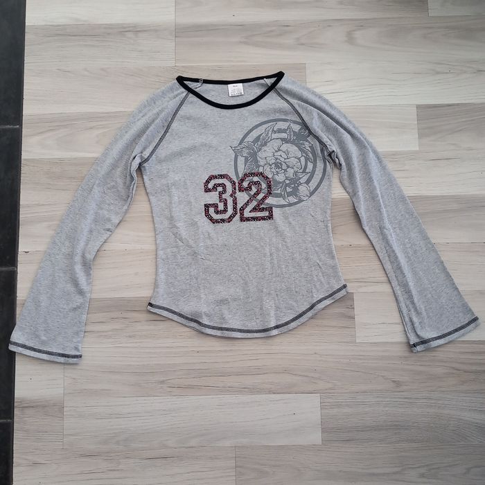 T-shirt femme à manches longues gris imprimé taille 38