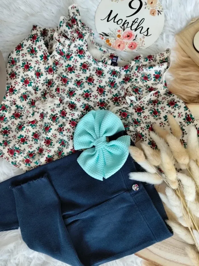 Ensemble pull fleuri+legging et bandeau cheveux sergent major fille 9 mois 🎀 - photo numéro 3
