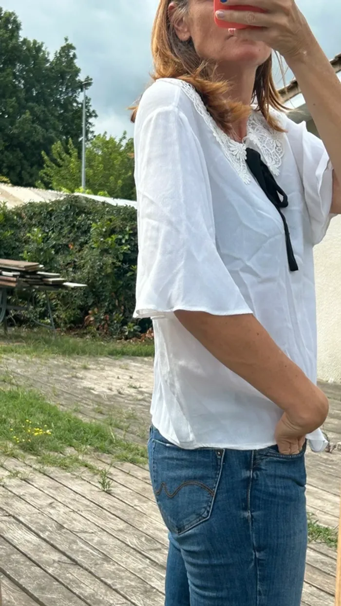 Haut Zara Blanc Col Claudine - photo numéro 3
