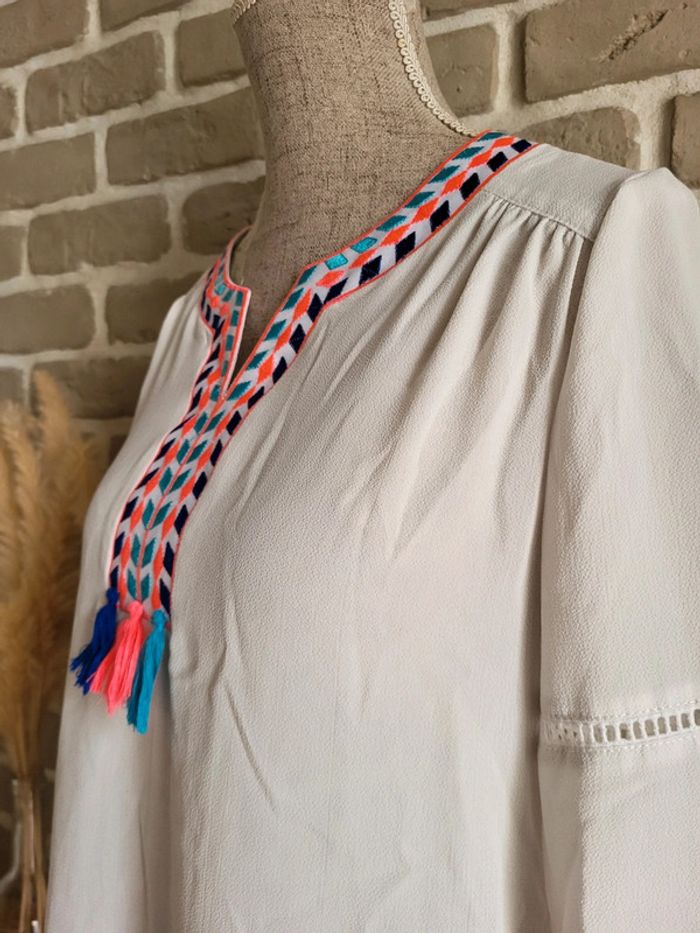 Blouse bohème broderies et pompons Cache Cache - photo numéro 8