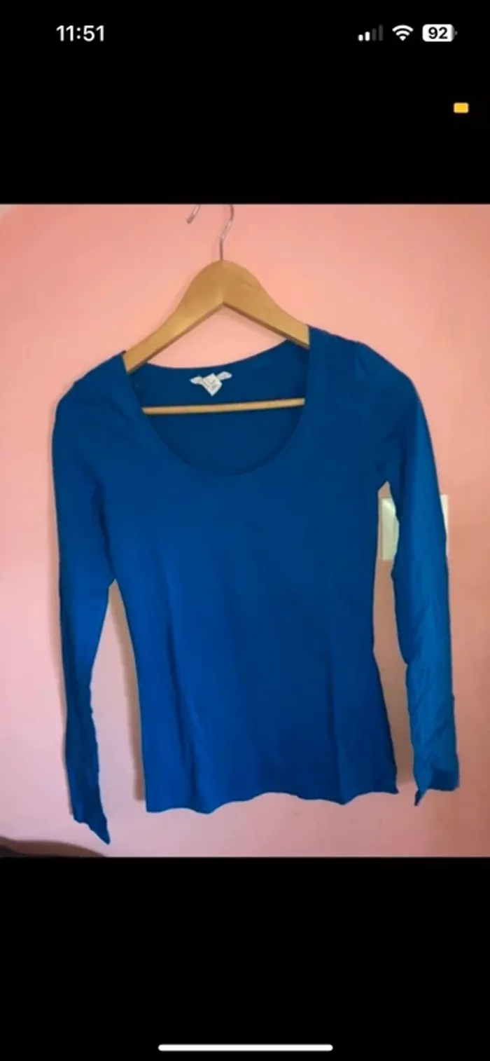 tee shirt bleu basique à manches longues - photo numéro 3