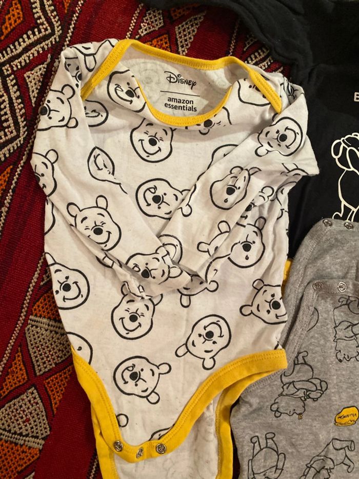 Lot mixte exclusif Bodys Winny Poo, Disney 100% coton 9 mois a 12 mois - photo numéro 2