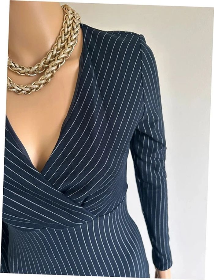 Robe bleue marine à manches longues avec rayures blanches Mango taille S TBE - photo numéro 6