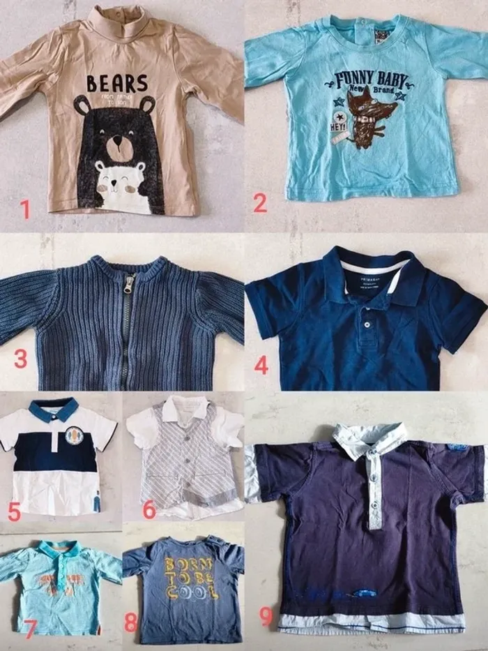 Lot de 9 hauts garçons 18 mois été/automne : 10 pièces soit 0€80 la pièce !
