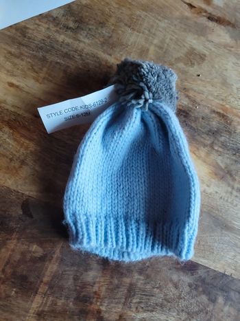 Bonnet bleu effet maille pompon 6 12 mois