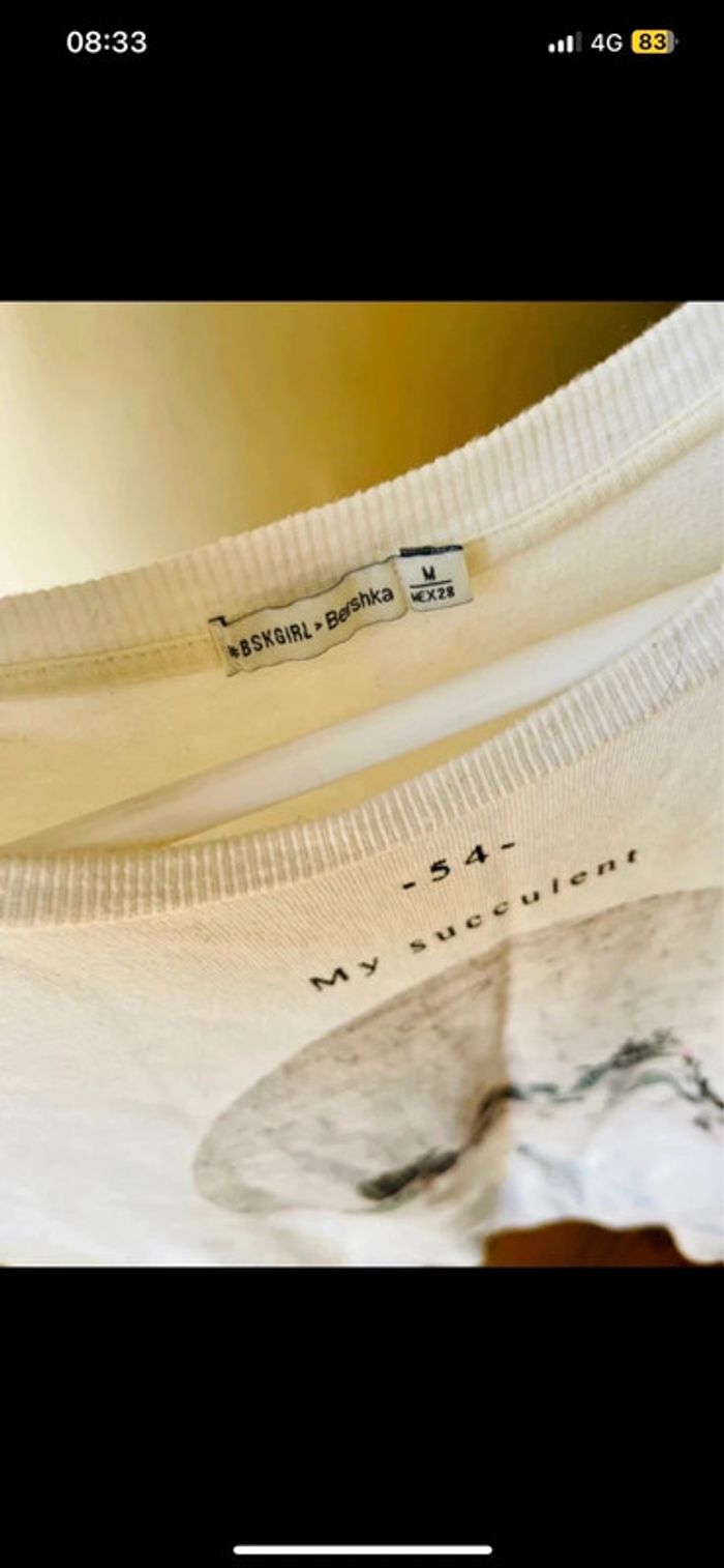 Sublime pull bershka taille M en coton blanc motif cactus - photo numéro 4