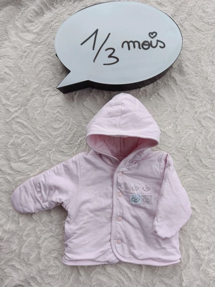 Manteau gilet veste avec capuche Fille 1/3 mois P'tit bisou