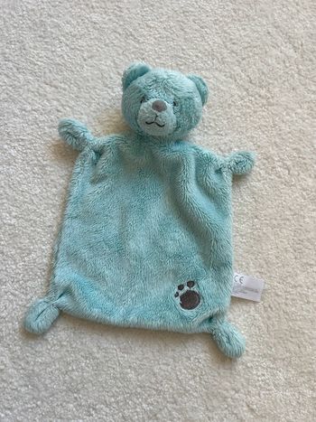 Doudou plat ours bleu turquoise Nicotoy
