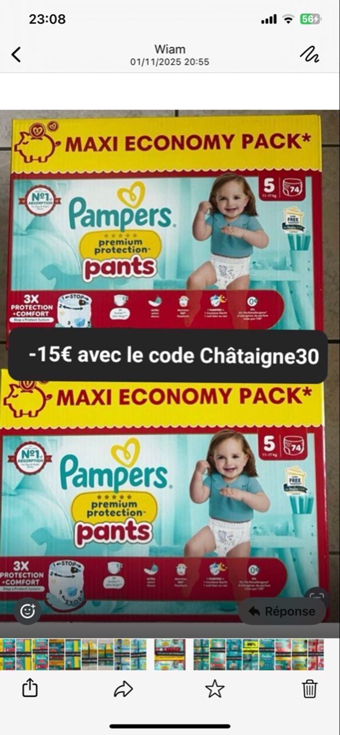 2 carton de couches Pampers taille 5