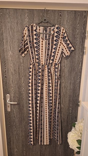 Robe longue manches courtes à motifs géométriques