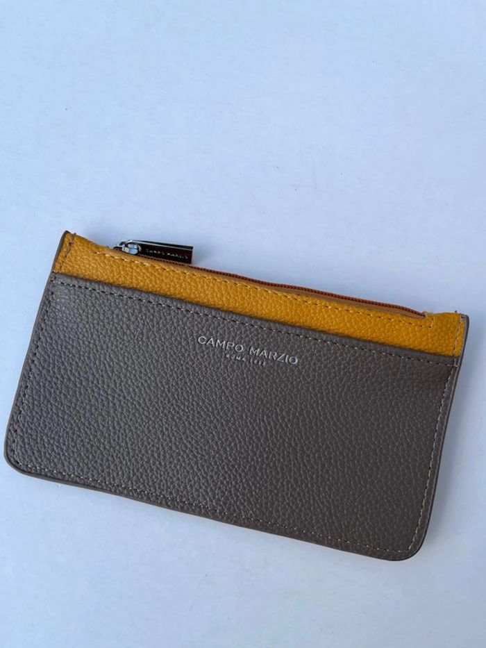Porte-monnaie carte discret en cuir - marron et jaune - photo numéro 4