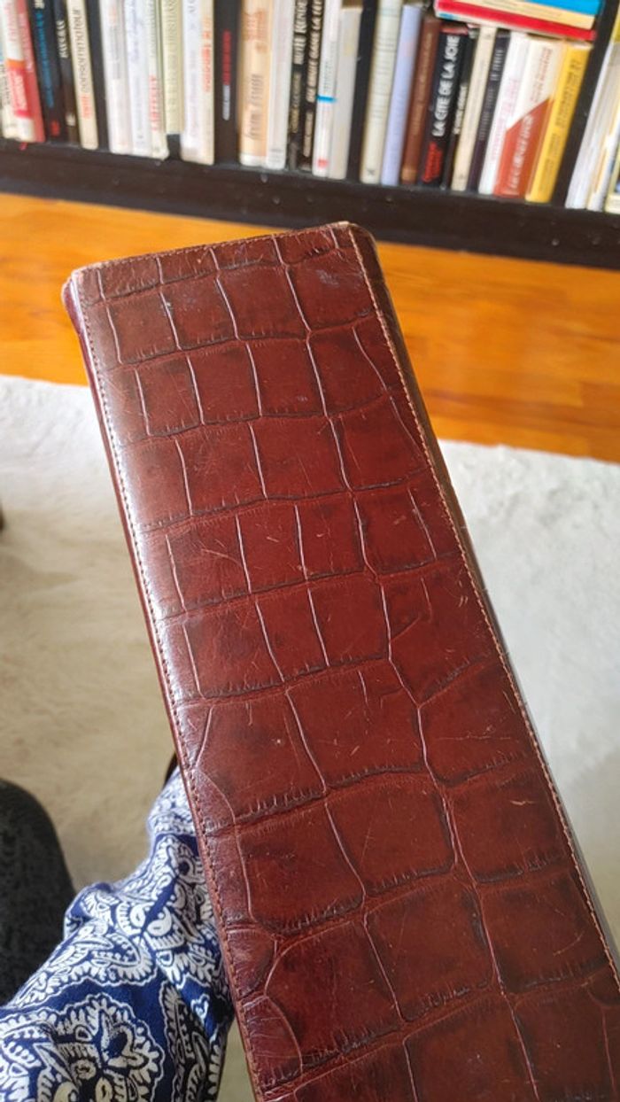 Sac à main en cuir véritable vintage motif exotique crocodile marron tirant sur le rouge - photo numéro 7