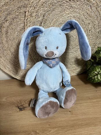 Doudou lapin bibou bleu taupe nattou 34 cm 