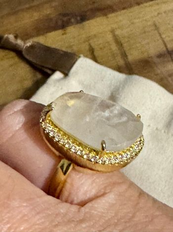 Bague habaha Paris quartz blanc zircons acier inoxydable or 