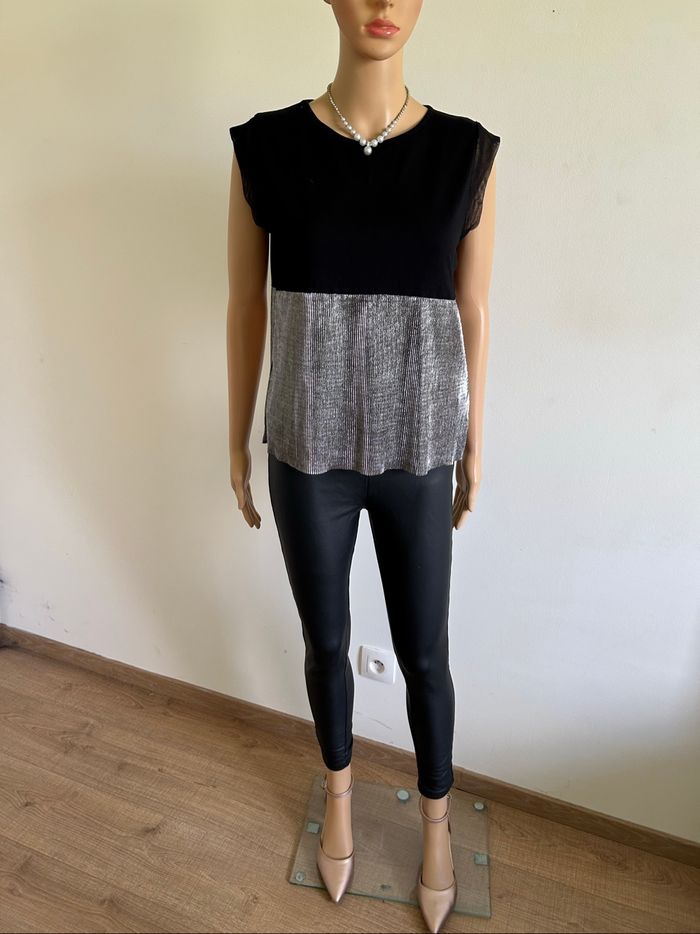 Blouse noire et argentée sans manches Morgan taille XS jamais portée - photo numéro 3