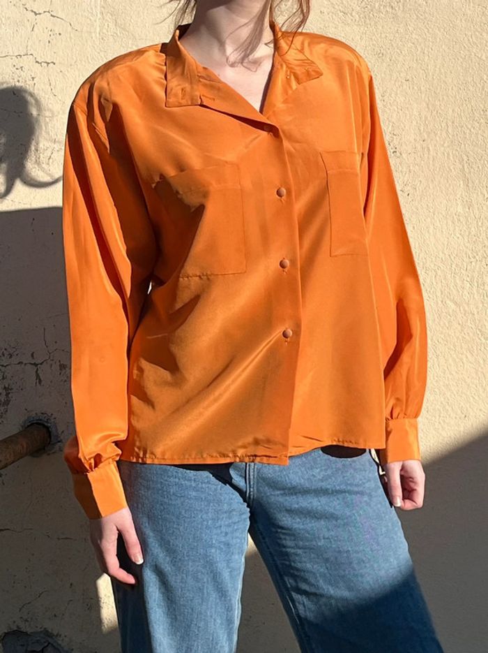 Chemise fluide manches longues bouffantes et épaulettes - orange satiné - photo numéro 5