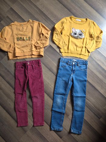 Lot de 2 pantalons et 2 pulls fille. Taille 6/7 ans. Kiabi, Gémo... TBE