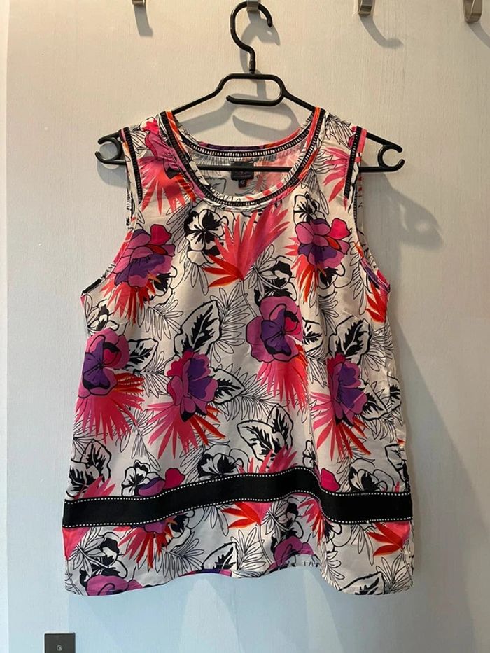 Blouse sans manche été imprimés fleurs Little miss Captain M 38 rose tropical