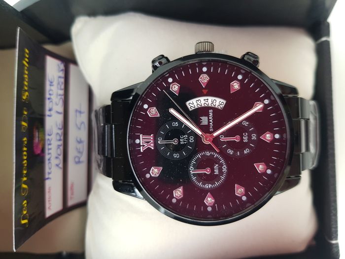 Montre Acier Noir Argenté Diamant Zirconiums Homme - photo numéro 10