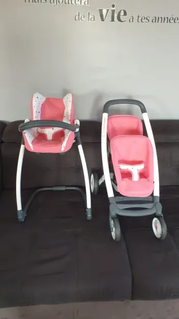 Lot poussette jumeaux + chaise haute 3en1