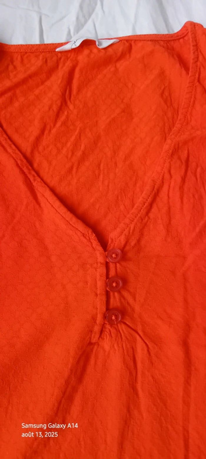 Blouse sans manches bimatiere col V boutonné gaufré orange femme 38 naf naf - photo numéro 15
