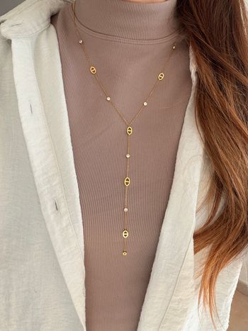 Collier Y maille marine strass acier inoxydable 