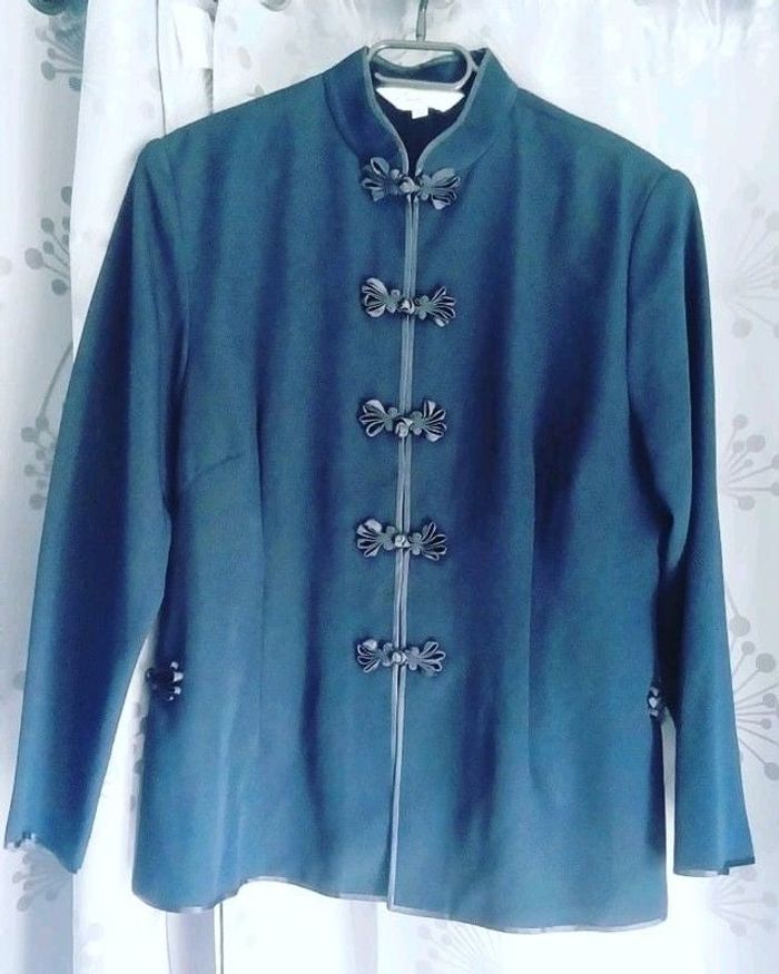 🎎 Superbe chemise bleue marine avec col mao "Crescendo" taille 42🎎