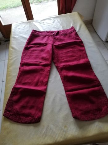 Pantacourt 7/8 en lin Promod rose foncé t. 42