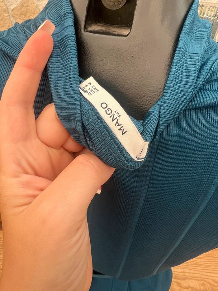 Robe d’été mi longue femme bleu légère canard mango taille M 38 moulante - photo numéro 5