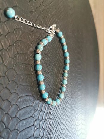 Bracelet de cheville bleu turquoise et argenté