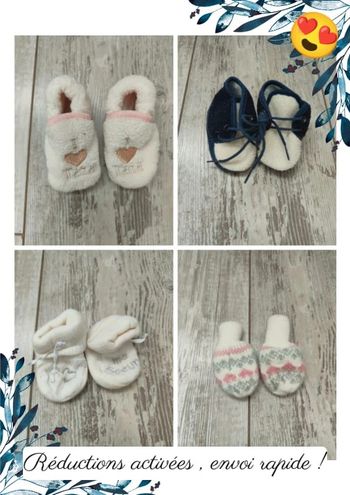 Lots chaussons bébé + mouffles