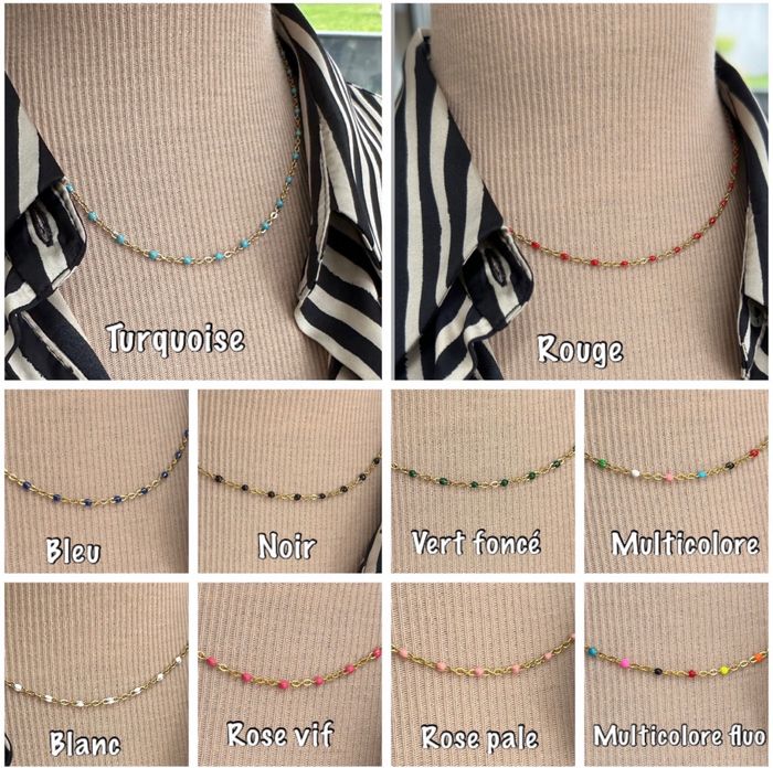 Collier perles résine email or acier - Ateliersdisa collection - photo numéro 2