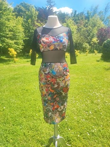 Magnifique robe sexy voile imprimé multicolore original atypique festival Ayapana taille XS 34 S 36