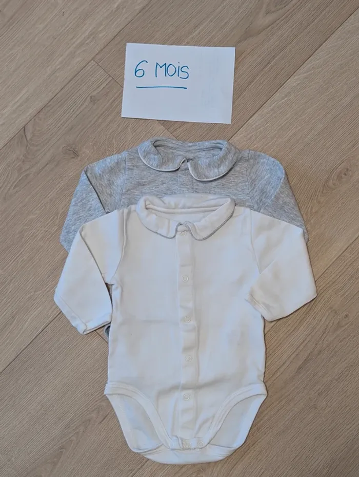 Lot de 2 bodies manches longue à col Petit Bateau - Taille : 6 Mois