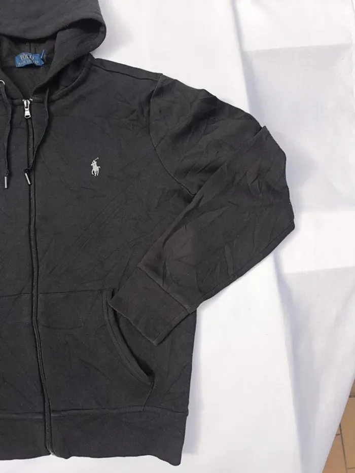 Sweat capuche homme Ralph Lauren taille S zippé noir logo blanc excellent état - bouloches - photo numéro 6