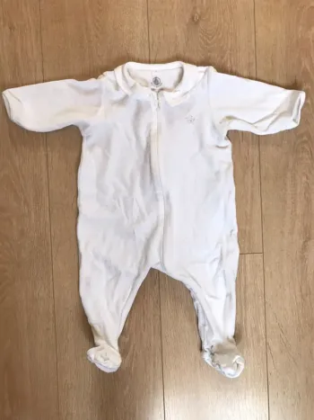 Dors bien zippé en velours de coton blanc Petit Bateau 6 mois