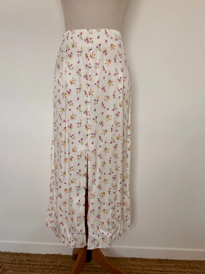 Jupe satin satiné été fleuri midi blanche longue fluide - photo numéro 3