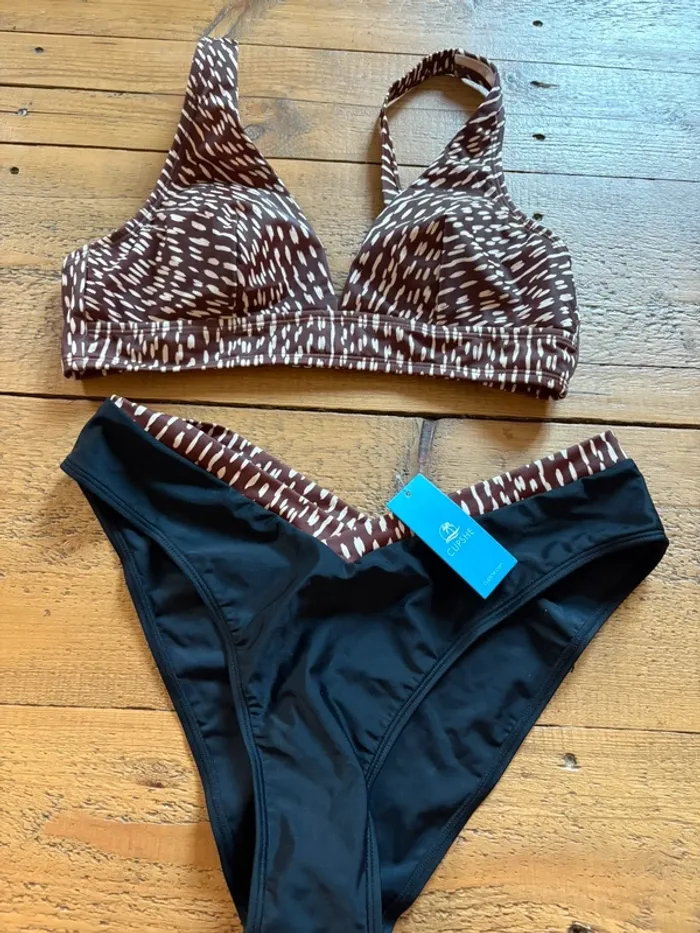 Maillot de bain femme 2 pièces Cupshe neuf noir marron L