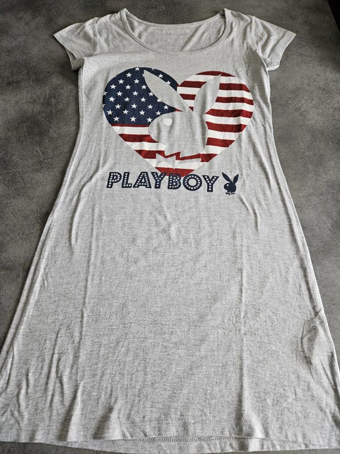 Chemise de nuit femme - Taille S / 36 - Playboy - Gris avec drapeau américain - photo numéro 5