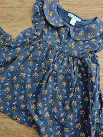 Robe + bloomer bleu imprimés oiseaux Obaïbi 6 mois 