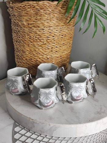 Tasses à café papillon argenté