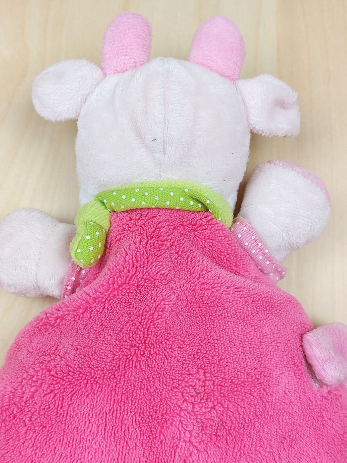 Doudou vache semi plat rose fuschia NICOTOY SIMBA bandana vert cage oiseau pois - photo numéro 4