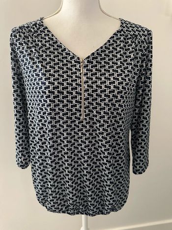 Blouse bariolée géométrique bleue marine et blanche T38 M