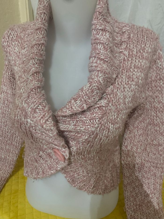 Veste courte épaisse Mim taille 36 rose grosse maille bon état - photo numéro 4