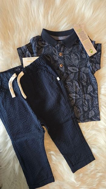 NEUFS (non portés) 🏷🏷💙😍SUPERBE  ensemble polo mc et pantalon en toile 18mois garçon 😍💙🏷