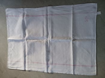 torchon blanc rayé rose Vintage